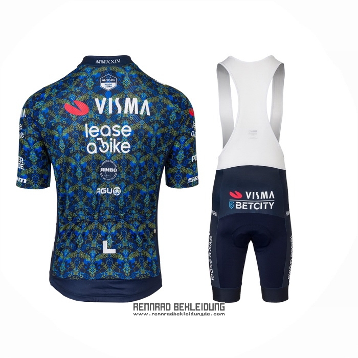 2024 Fahrradbekleidung Jumbo Visma Blau Trikot Kurzarm Und Tragerhose